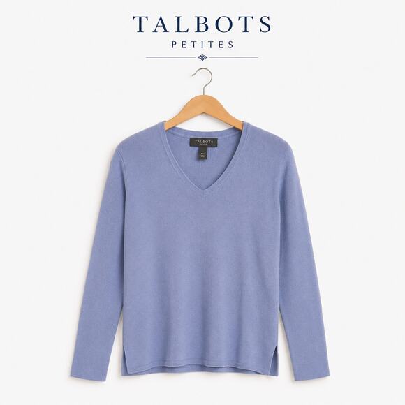 Talbots Sweaters - Talbots Petites Light Blue V Neck Lightweight Knit Sweater PM Soft Casual